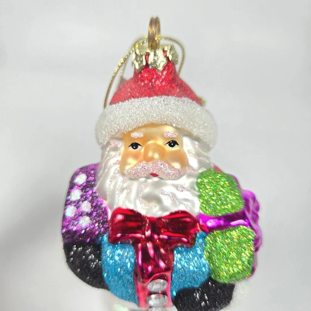Nice Blown Glass Christmas Ornament Santa‎ Glitter Sparkle Bejeweled Costco